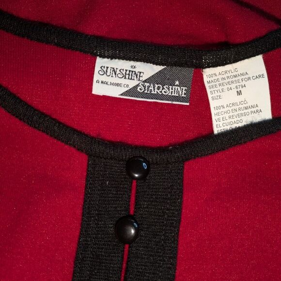 Vintage 90's Sunshine & Starshine Chic Red and Black Buttoned Dress- Sz M - Picture 4 of 6
